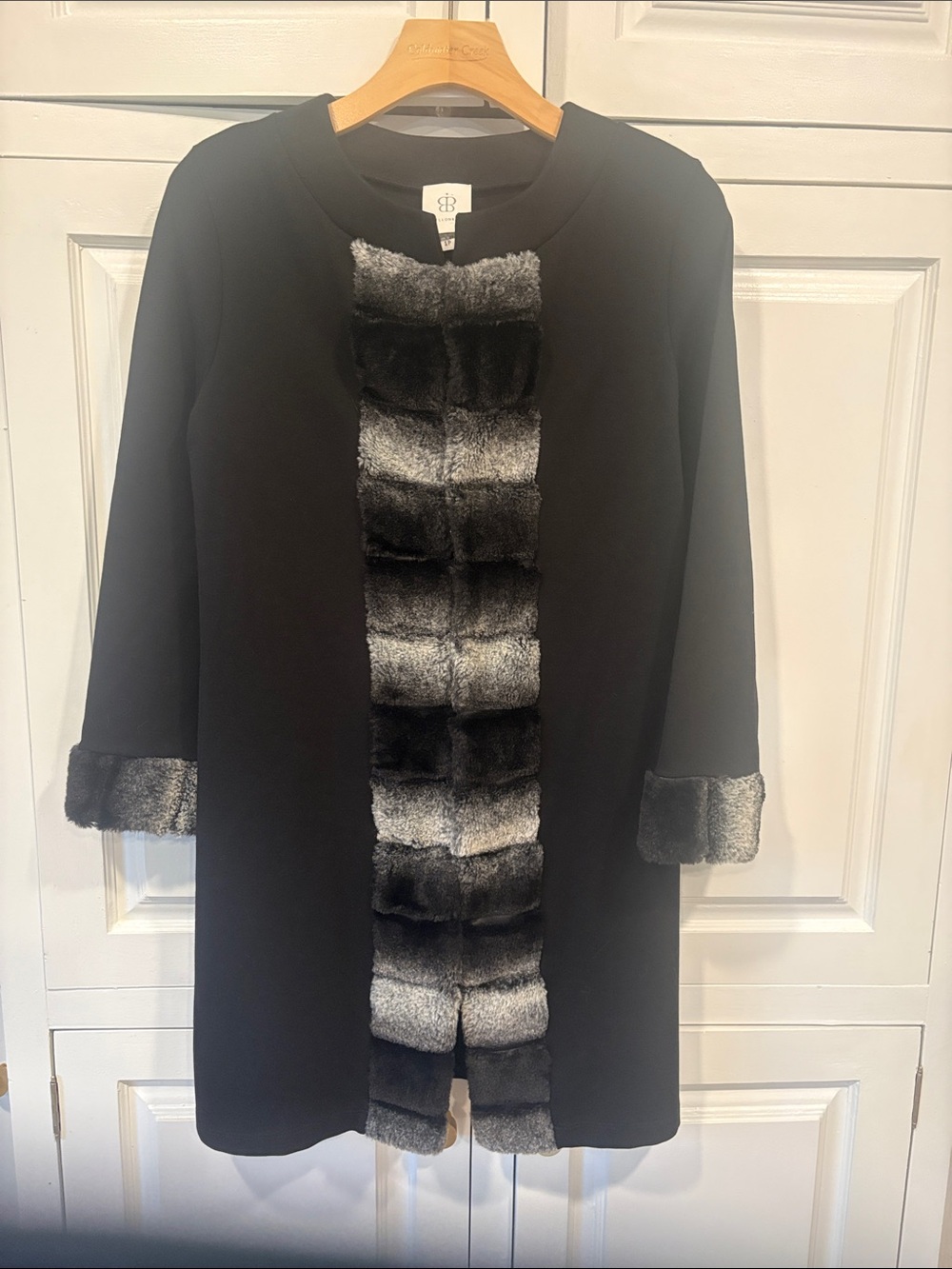 Black Papillon Blanc black jacket with faux fur trim - gorgeous- like new!